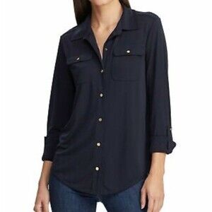 RALPH LAUREN NAVY BLUE  CAREER SHIRT BLOUSE SIZE 2X Button Up 186